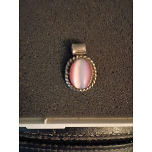 Vintage Sterling Silver and Pink Cats Eye Stone Pendant 925 Signed